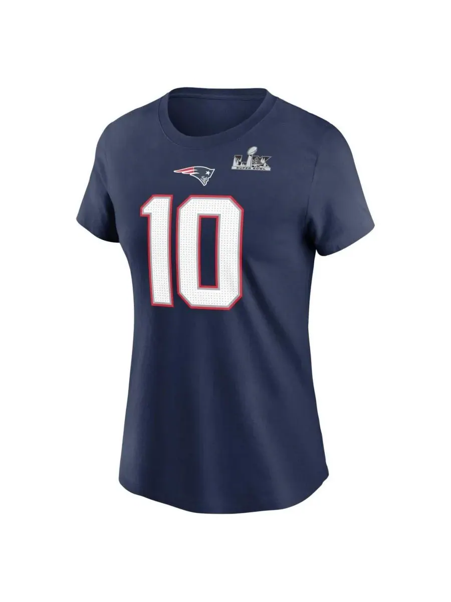 Nike Женская футболка Drake Maye Navy New England Patriots Super Bowl LX с нашивкой, именем и — изображение 2 из 3