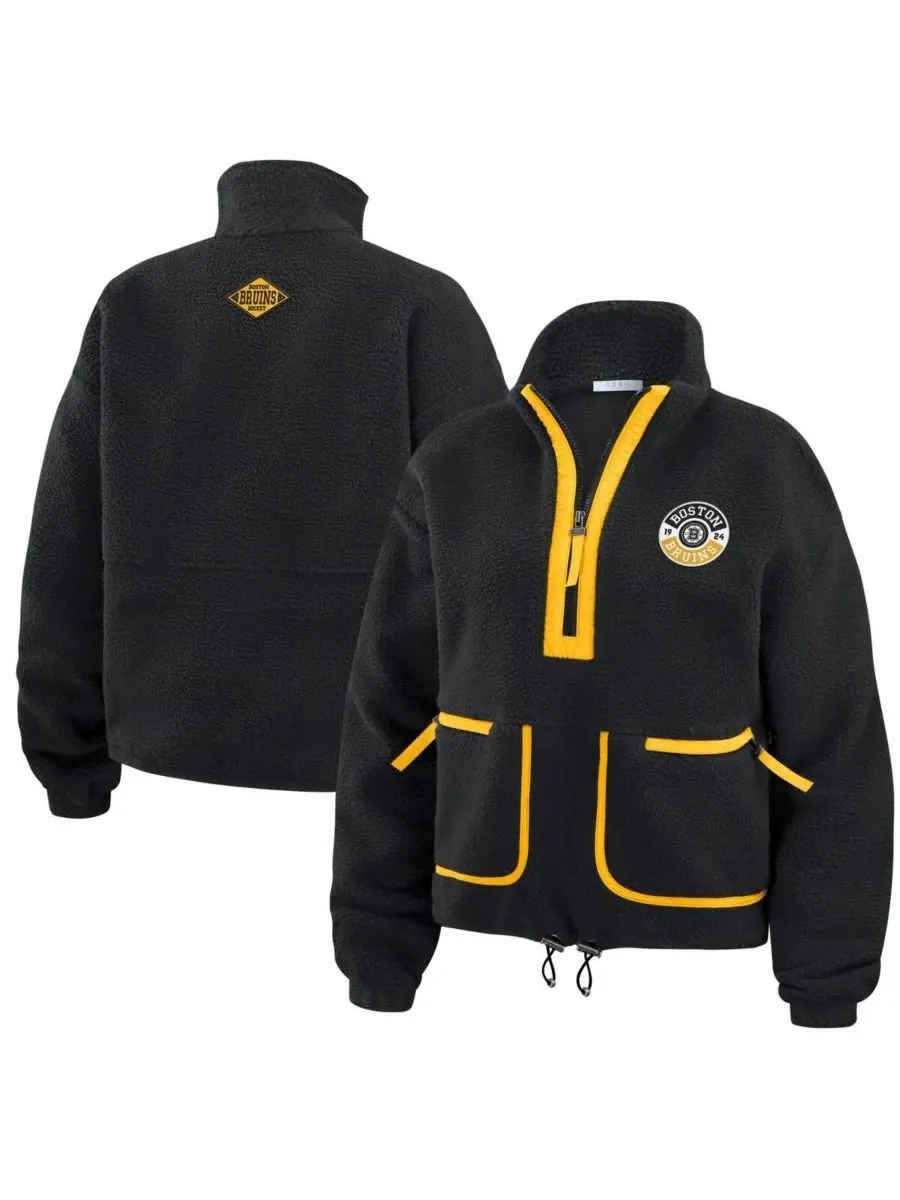 WEAR by Erin Andrews Женская черная флисовая куртка Boston Bruins с застежкой-молнией до середины — изображение 1 из 5