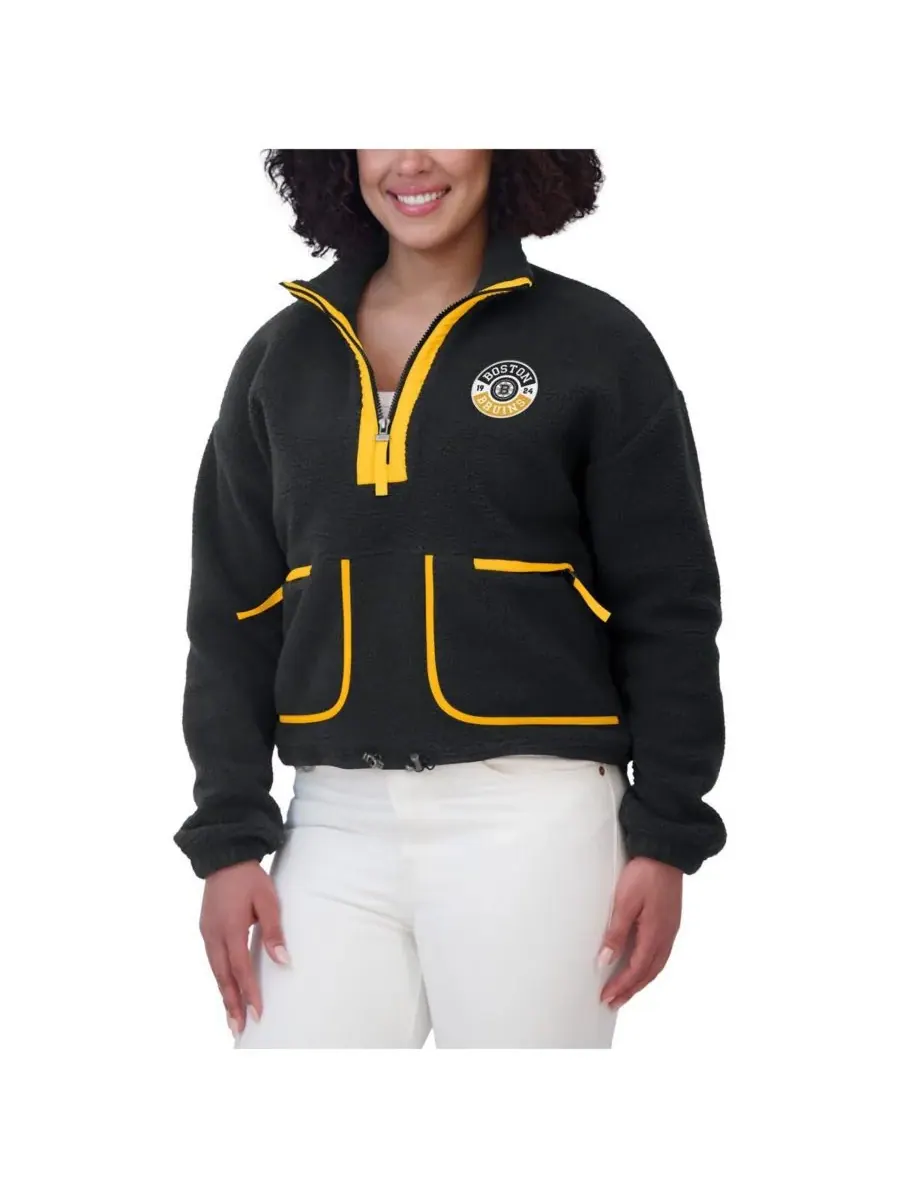 WEAR by Erin Andrews Женская черная флисовая куртка Boston Bruins с застежкой-молнией до середины — изображение 4 из 5