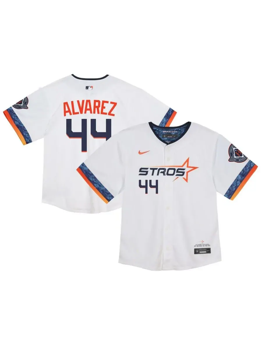 Nike Детская футболка Йордана Альвареса белого цвета с символикой команды Houston Astros 2025 City — изображение 1 из 3