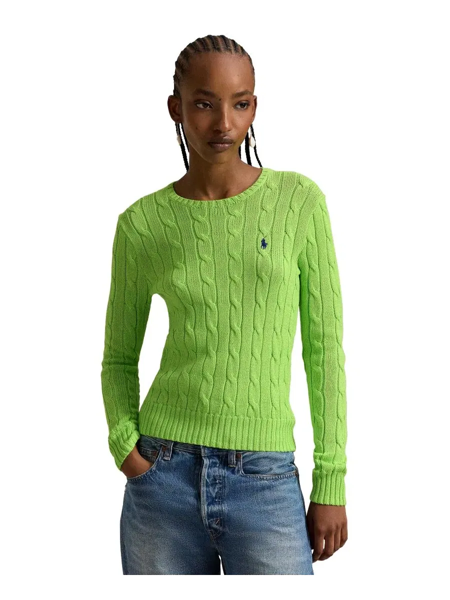 Свитер с воротником-гольф из хлопка с косами Polo Ralph Lauren, Bright Leaf