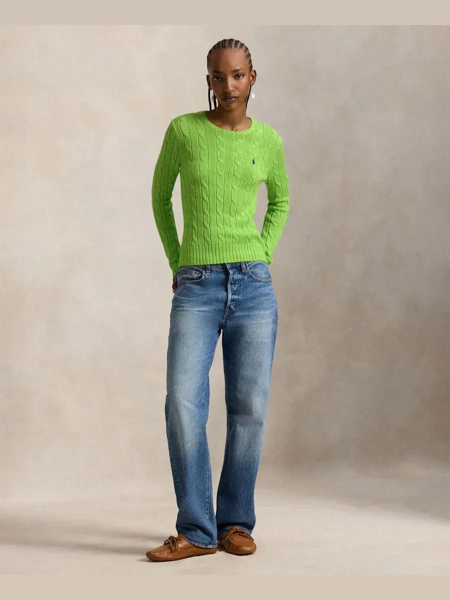 Свитер с воротником-гольф из хлопка с косами Polo Ralph Lauren, Bright Leaf — изображение 4 из 5
