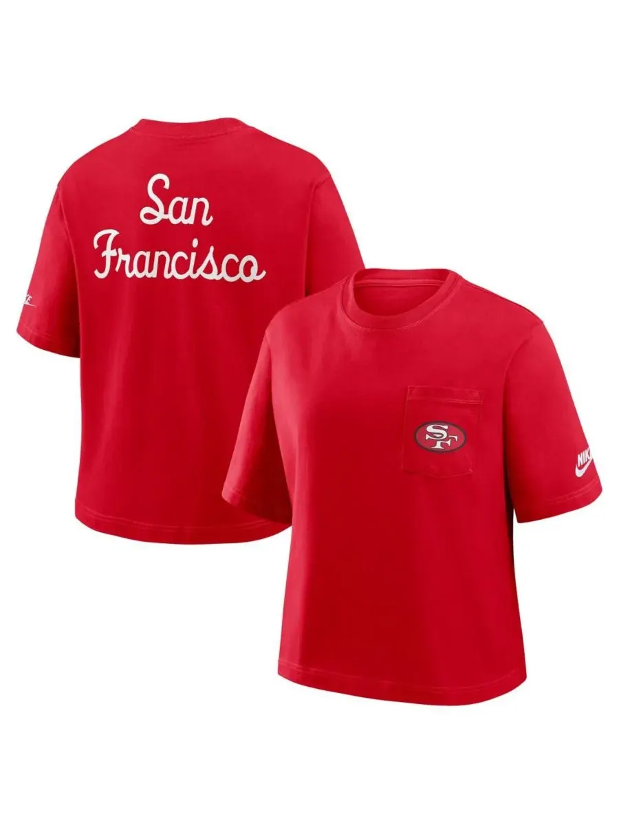 Женская алая футболка San Francisco 49ers Rewind Pocket Boxy Nike — изображение 1 из 2, алый
