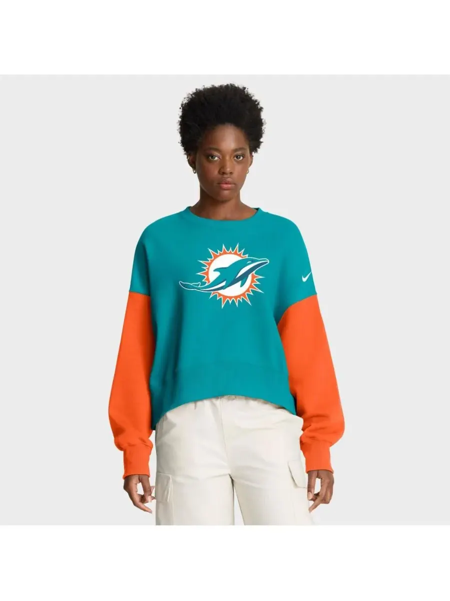 Женская толстовка-пуловер Aqua Miami Dolphins оверсайз с цветовыми блоками Nike — изображение 1 из 5, голубой