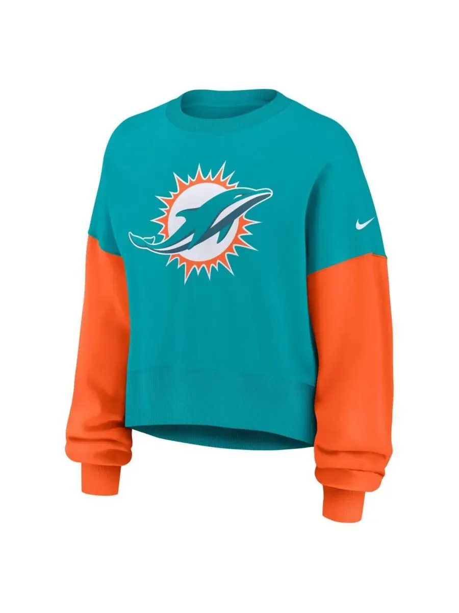 Женская толстовка-пуловер Aqua Miami Dolphins оверсайз с цветовыми блоками Nike — изображение 4 из 5, голубой