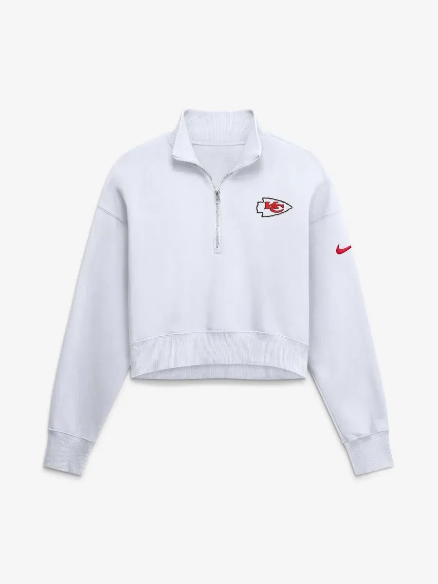 Женский укороченный свитшот с четверть-молнией Nike, Oversized Phoenix Fleece — изображение 1 из 2, белый