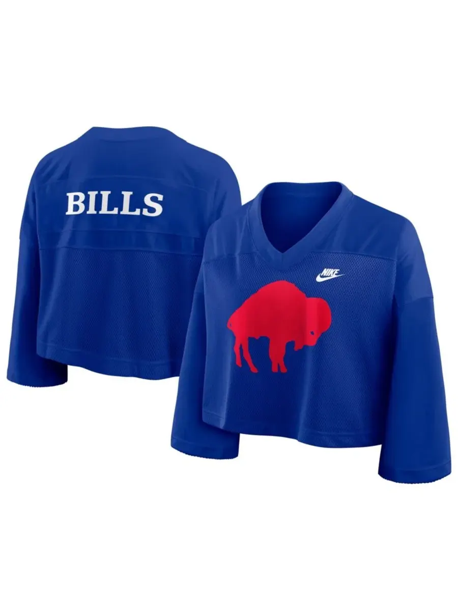 Женская укороченная футболка с принтом Buffalo Bills Rewind Dri-FIT Mesh Nike — изображение 1 из 2, королевский