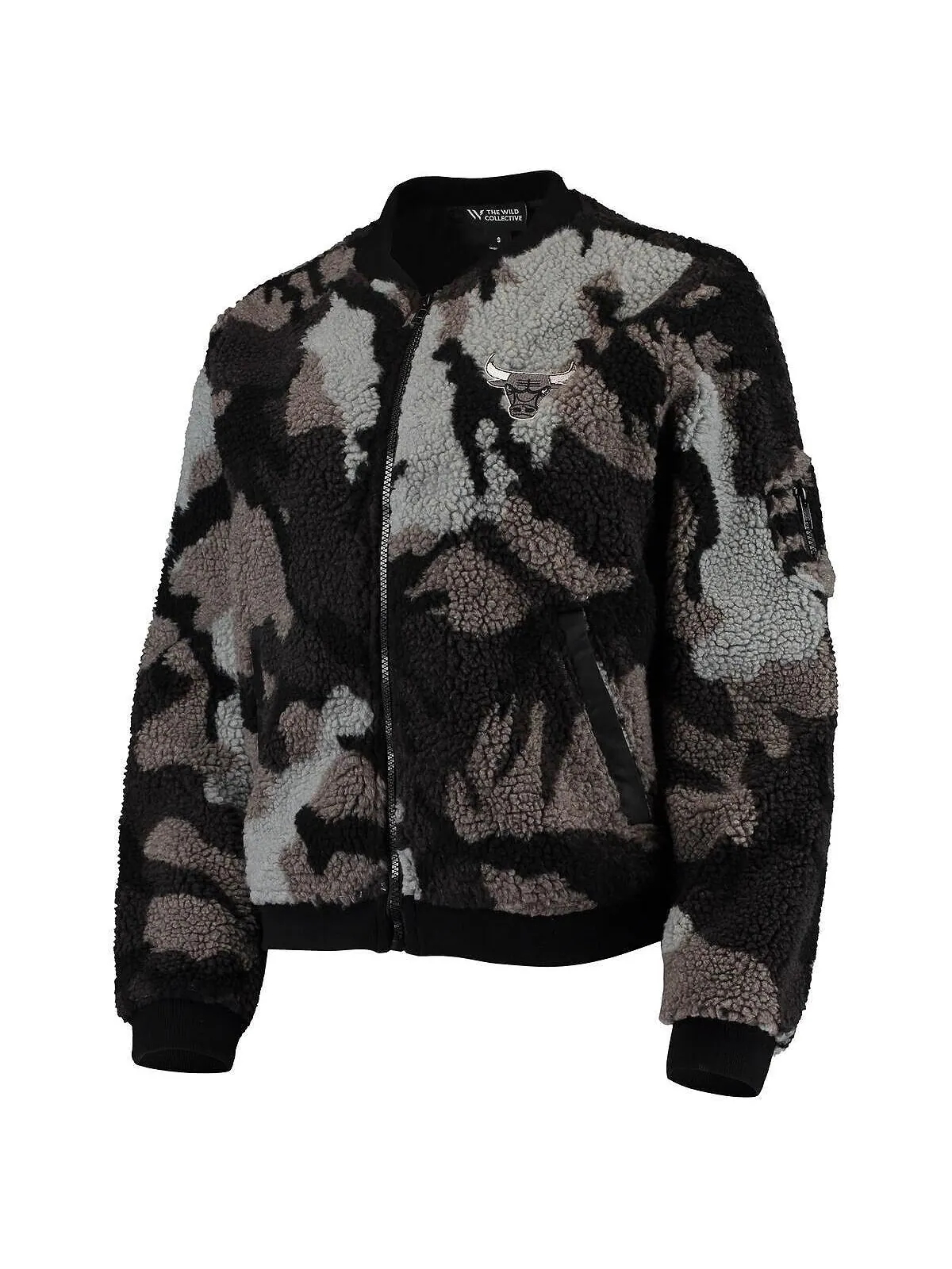 Черная женская куртка-бомбер с молнией во всю длину из шерпы Chicago Bulls Camo The Wild Collective — изображение 4 из 4