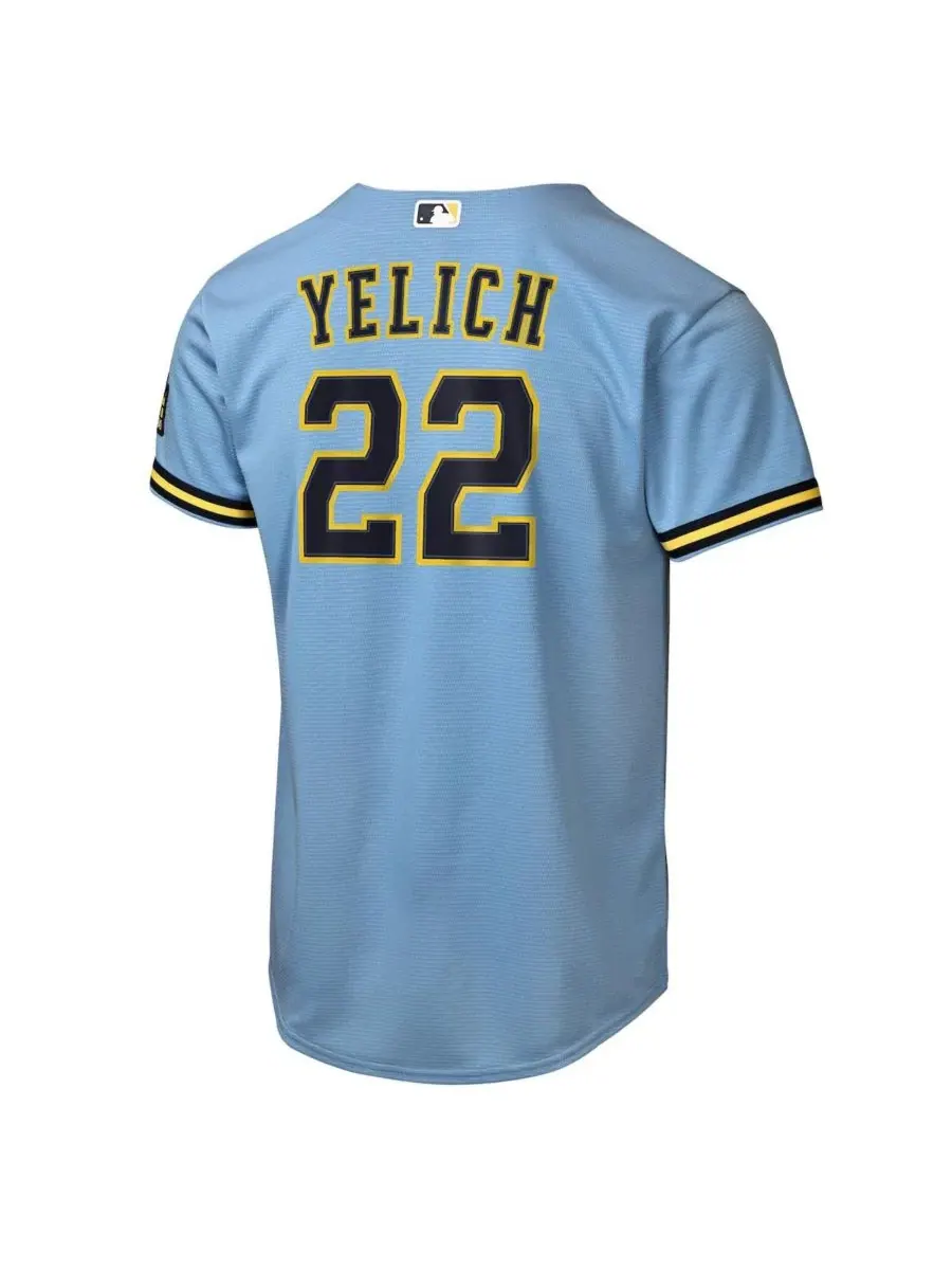 Детская футболка Christian Yelich Powder Blue Milwaukee Brewers Road Stadium Nike — изображение 2 из 3, синий