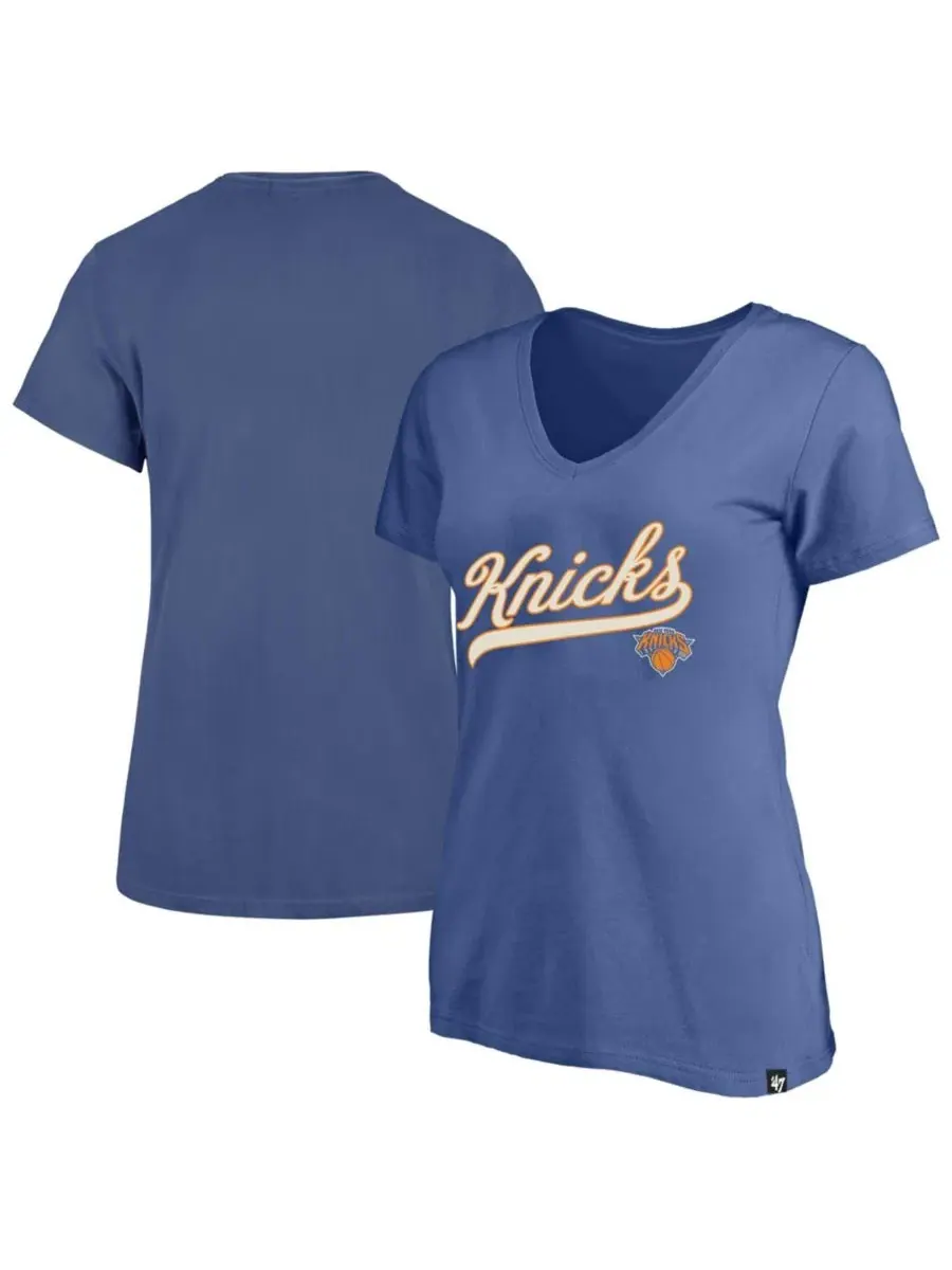 Футболка с V-образным вырезом New York Knicks Women's Plus Size Sweep V-Neck T-Shirt Profile — изображение 1 из 3, синий