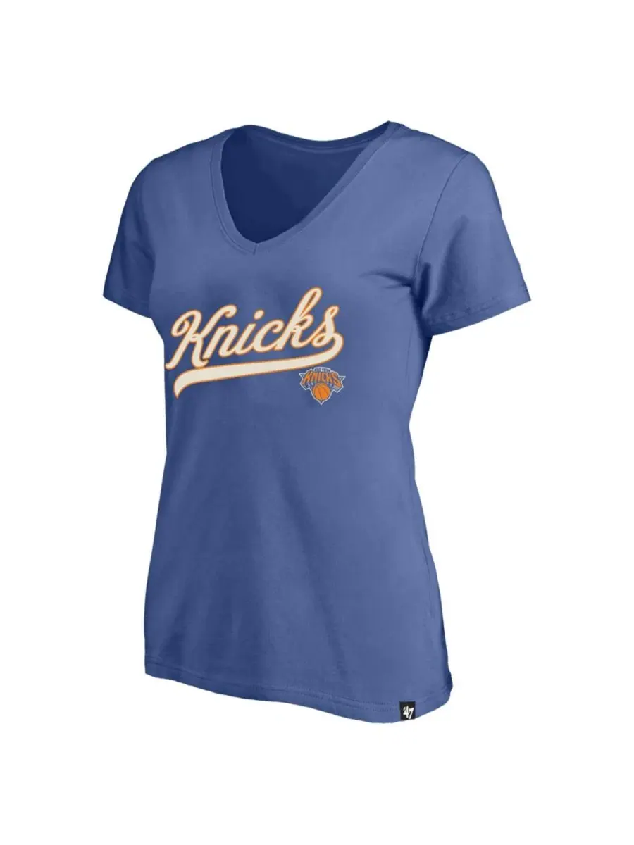 Футболка с V-образным вырезом New York Knicks Women's Plus Size Sweep V-Neck T-Shirt Profile — изображение 2 из 3, синий