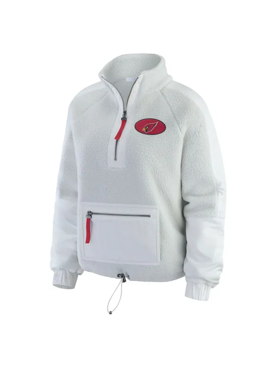 Женская куртка-полузип из флиса с принтом Arizona Cardinals, модель Polar Fleece Half-Zip Jacket — изображение 2 из 5, белый