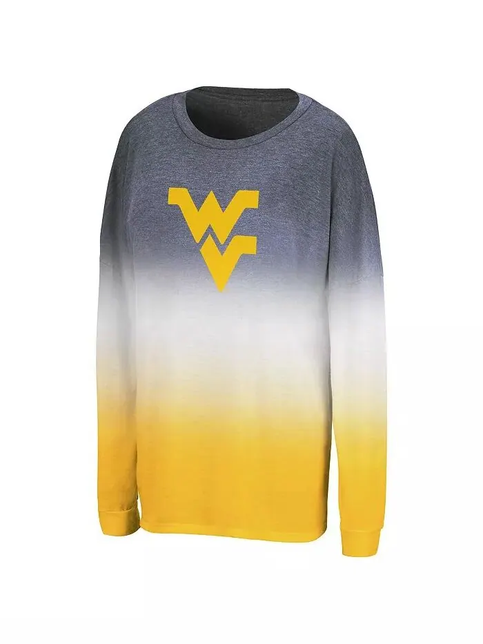 Женская футболка с длинным рукавом Navy West Virginia Mountaineers Winkle Dip Dye Colosseum — изображение 3 из 3