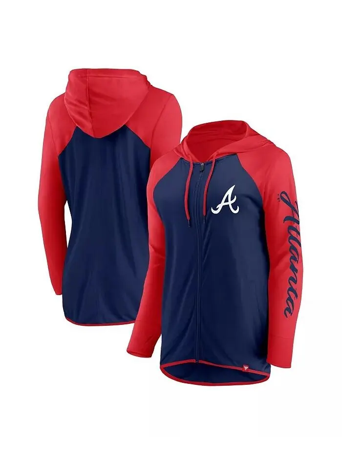 Женская толстовка с капюшоном Atlanta Braves темно-синего/красного цвета с застежкой-молнией на — изображение 1 из 3
