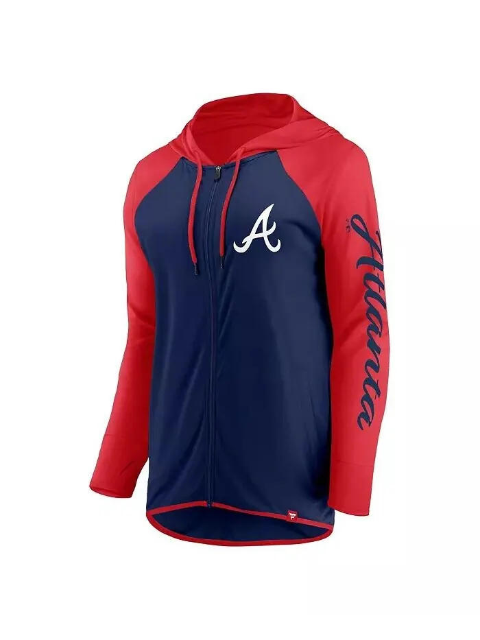 Женская толстовка с капюшоном Atlanta Braves темно-синего/красного цвета с застежкой-молнией на — изображение 2 из 3