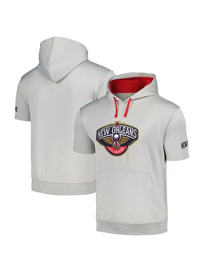 Мужская серебристо-красная толстовка с капюшоном и короткими рукавами New Orleans Pelicans Fanatics — изображение 1 из 3