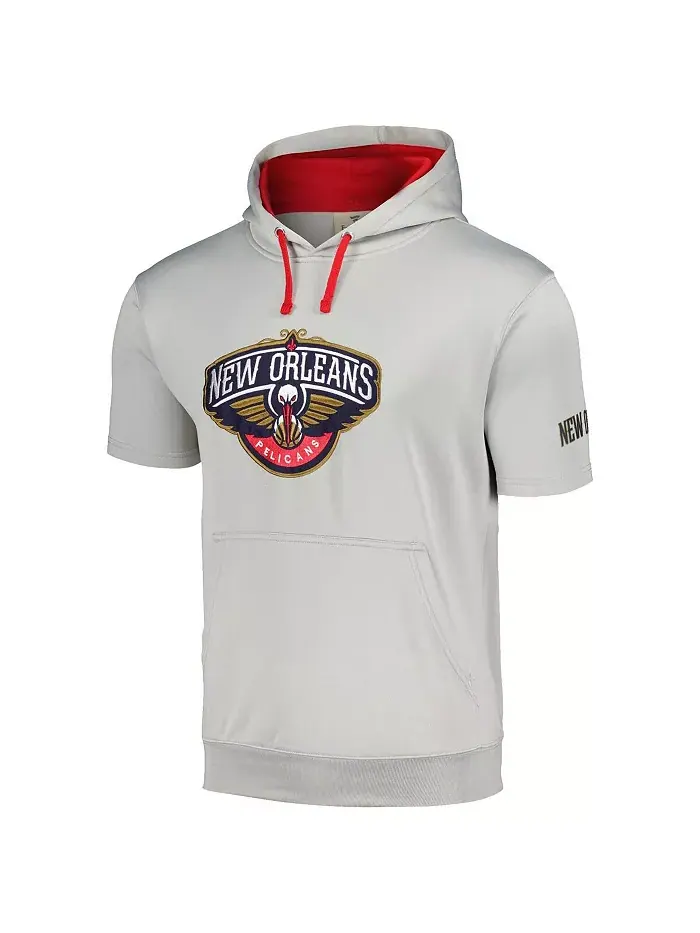 Мужская серебристо-красная толстовка с капюшоном и короткими рукавами New Orleans Pelicans Fanatics — изображение 2 из 3