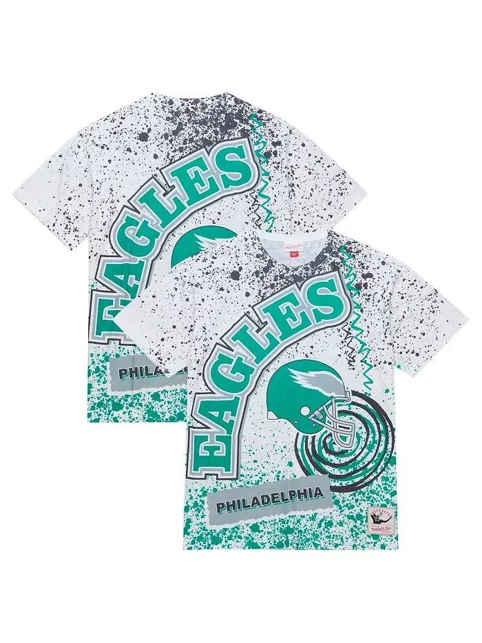 Мужская белая футболка Philadelphia Eagles Big and Tall с принтом по всей поверхности Mitchell & — изображение 1 из 3