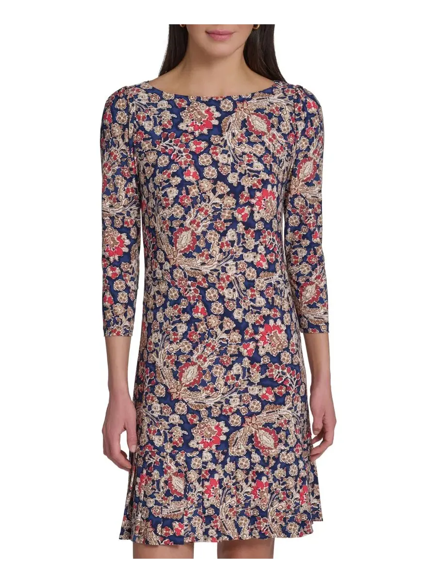 Платье-трапеция Petite Jersey Pull-On Shift Dress Tommy Hilfiger, Sky Captain Tannin — изображение 3 из 5