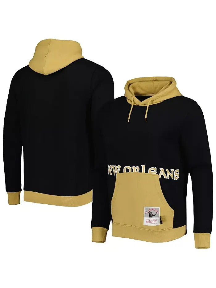 Мужская черная толстовка New Orleans Saints Big Face 5.0 с капюшоном Mitchell & Ness — изображение 1 из 3