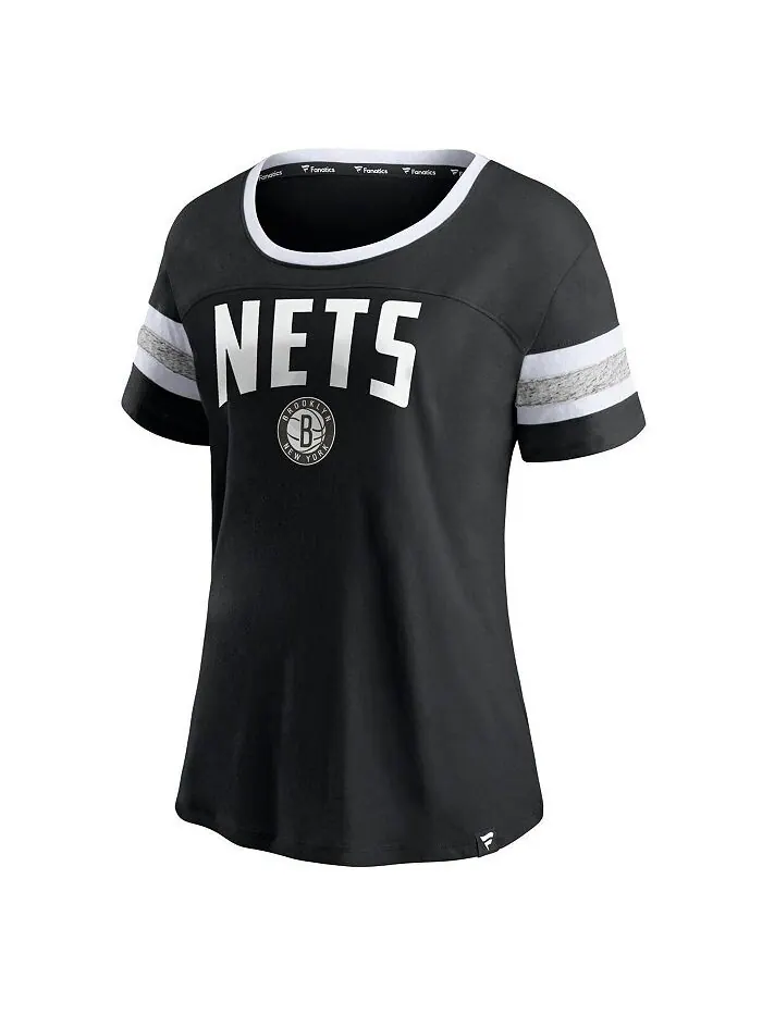 Женская черно-серая футболка с полосатыми рукавами Brooklyn Nets Block Party Fanatics — изображение 2 из 3, черный серый