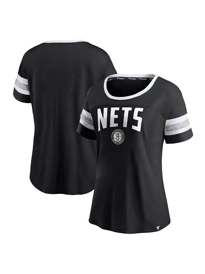 Женская черно-серая футболка с полосатыми рукавами Brooklyn Nets Block Party Fanatics — изображение 1 из 3