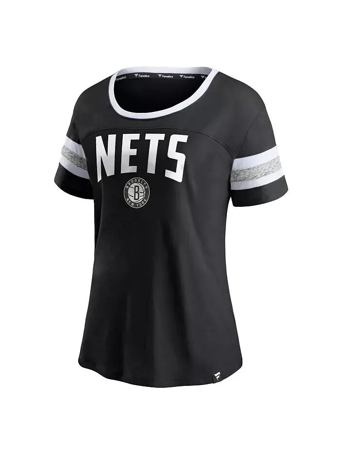 Женская черно-серая футболка с полосатыми рукавами Brooklyn Nets Block Party Fanatics — изображение 2 из 3