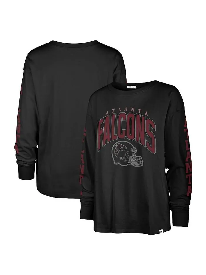 Женская черная рваная футболка с длинным рукавом Atlanta Falcons Tom Cat '47 Brand