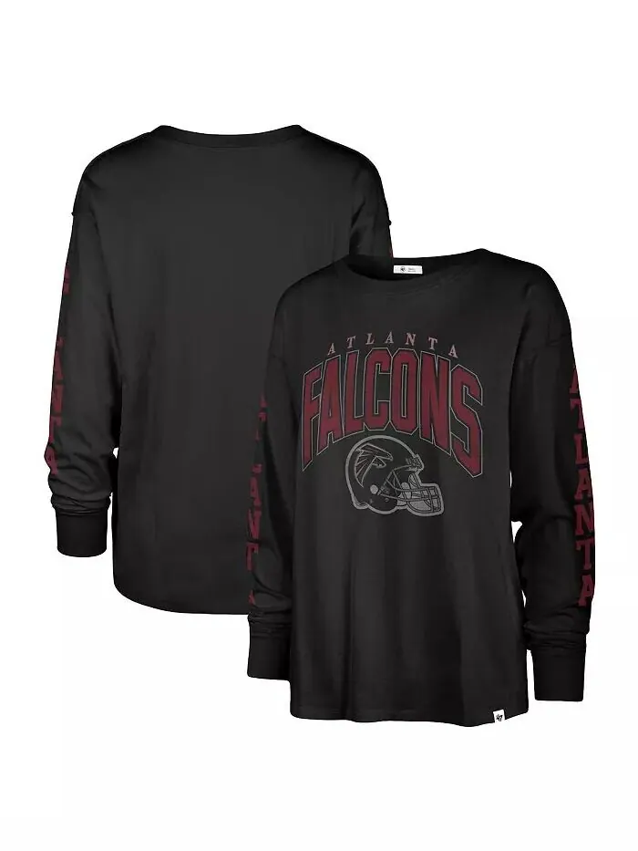 Женская черная рваная футболка с длинным рукавом Atlanta Falcons Tom Cat '47 Brand — изображение 1 из 3