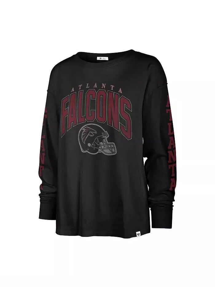 Женская черная рваная футболка с длинным рукавом Atlanta Falcons Tom Cat '47 Brand — изображение 3 из 3