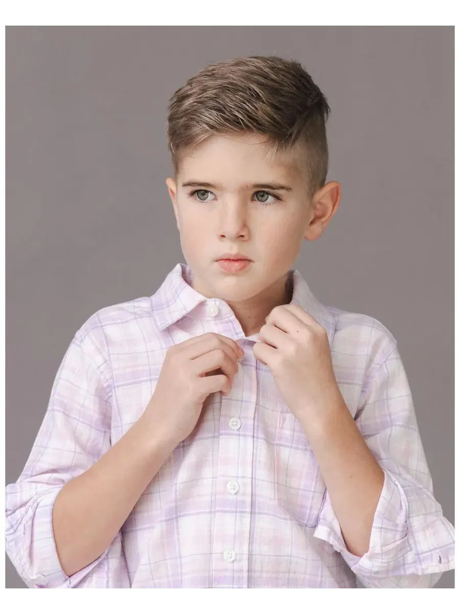 Большая льняная рубашка с длинными рукавами и пуговицами для мальчиков Hope & Henry, Monet Plaid — изображение 3 из 6