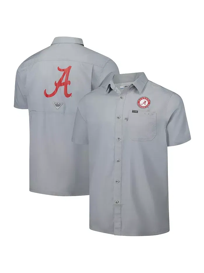 Мужская серая рубашка Alabama Crimson Tide PFG Slack Tide Omni-Shade с пуговицами в стиле кэмп — изображение 1 из 3