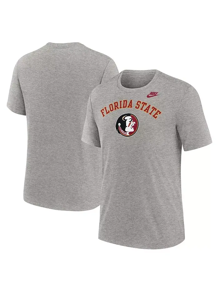 Мужская футболка Heather Gray Florida State Seminoles Legacy Arch Tri-Blend Nike — изображение 1 из 3