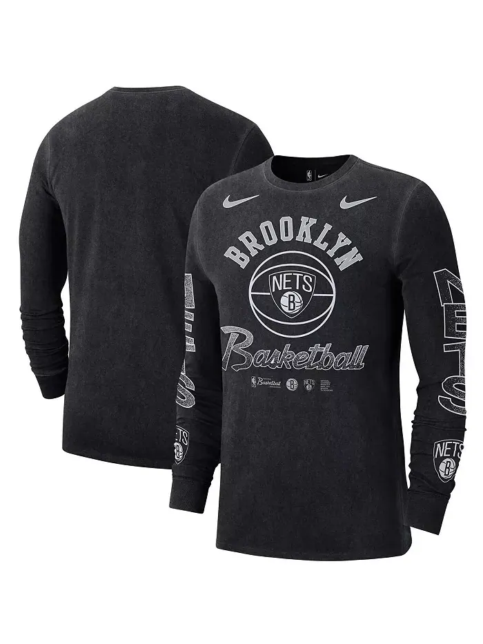 Мужская черная футболка с длинным рукавом Brooklyn Nets Courtside Retro Elevated в стиле distressed — изображение 1 из 3