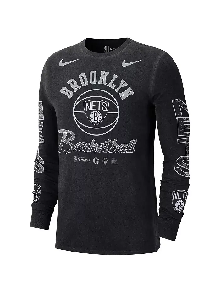 Мужская черная футболка с длинным рукавом Brooklyn Nets Courtside Retro Elevated в стиле distressed — изображение 3 из 3