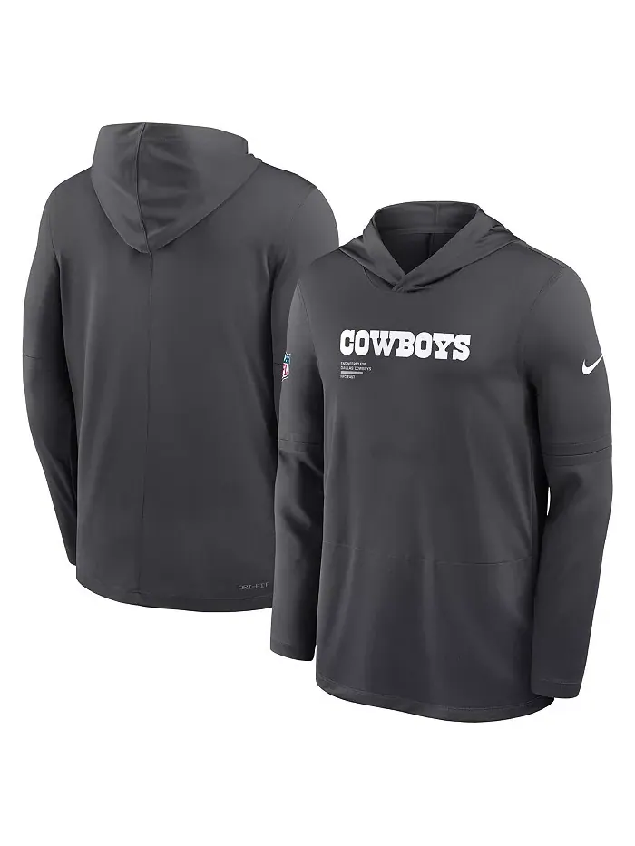 Мужская антрацитовая футболка с капюшоном с длинным рукавом Dallas Cowboys Sideline Pure — изображение 1 из 3