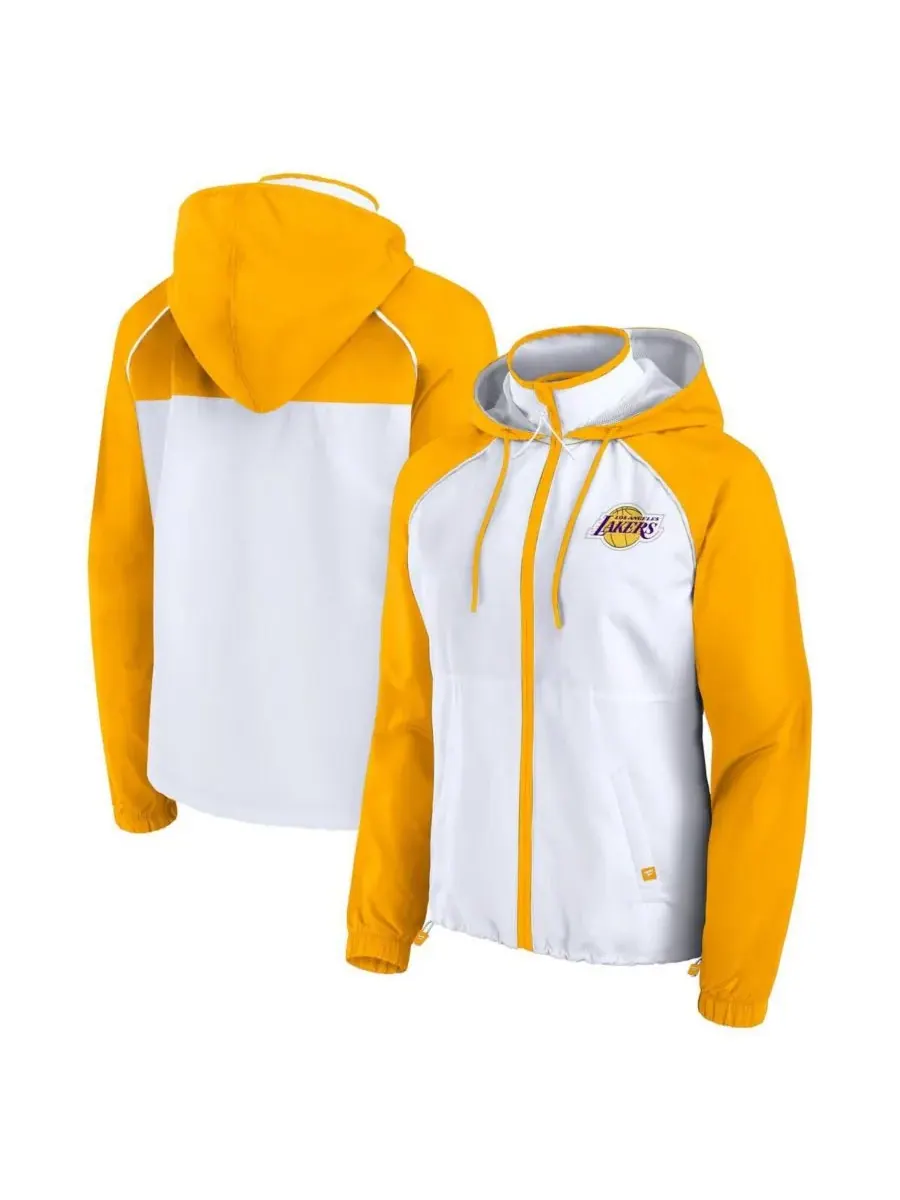 Fanatics Женская бело-золотая куртка-анорак Los Angeles Lakers с рукавами реглан и капюшоном на — изображение 1 из 3