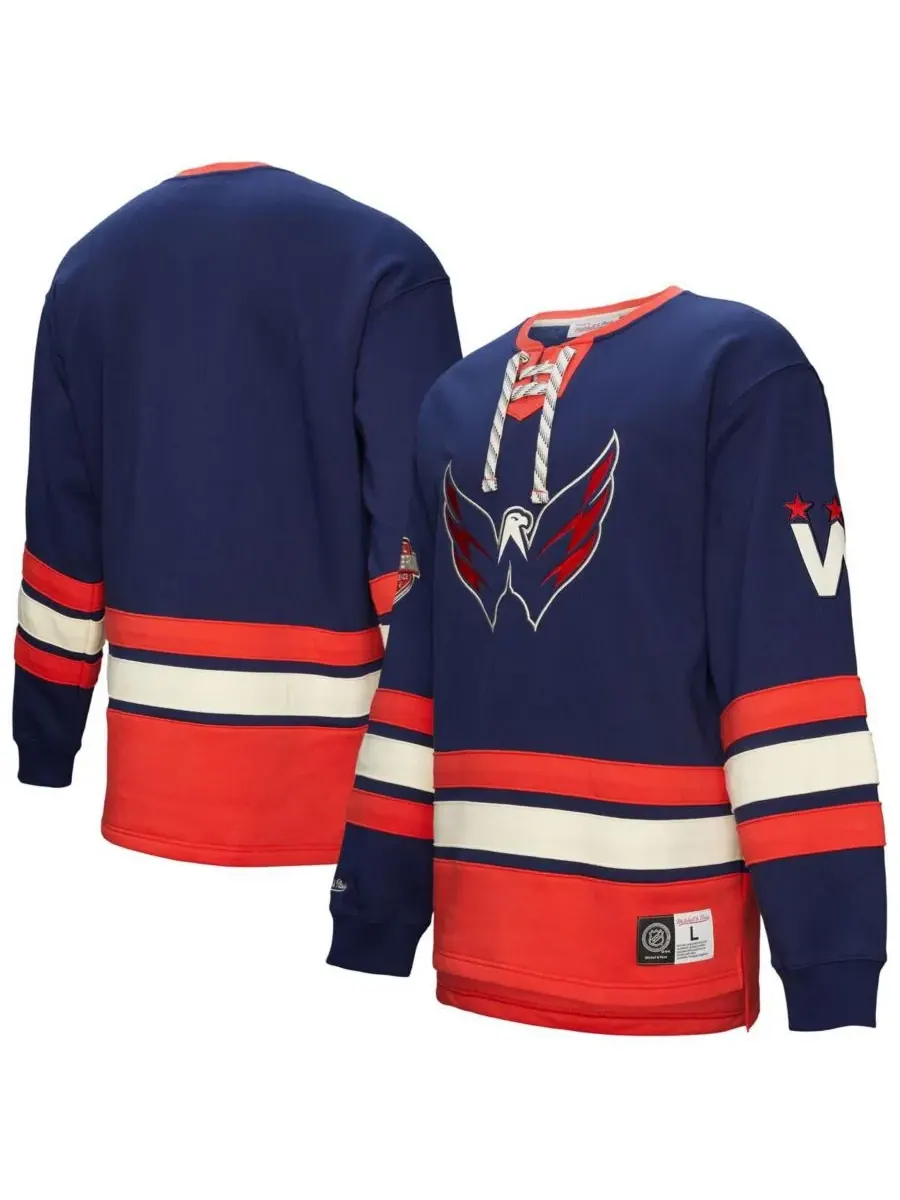 Mitchell & Ness Мужская темно-синяя толстовка Washington Capitals Heritage на шнуровке — изображение 1 из 5, темно-синий