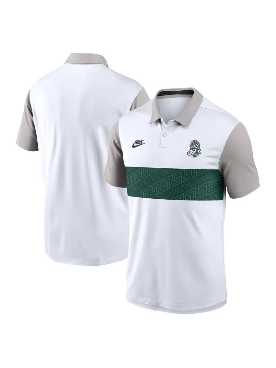 Nike Мужская белая/серая поло-рубашка Michigan State Spartans Athletic Prep Legacy Logo Vapor — изображение 1 из 3