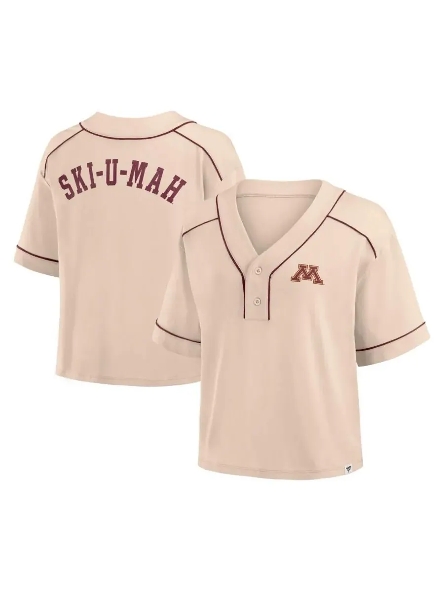 Fanatics Женская футболка укороченная с V-образным вырезом Minnesota Golden Gophers Oversized — изображение 1 из 3, бежевый