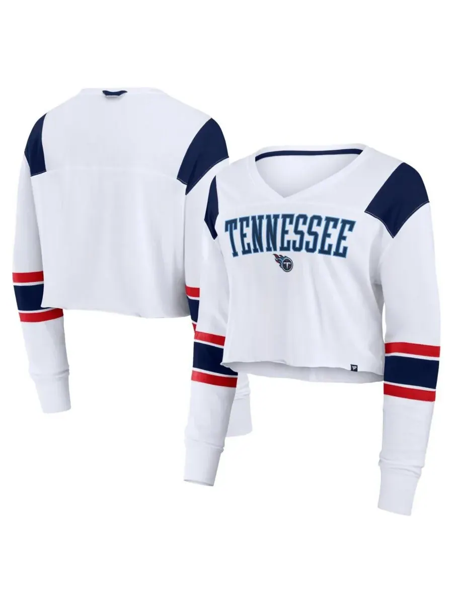 Fanatics Женская белая укороченная футболка с длинными рукавами Tennessee Titans из эластичной ткани — изображение 1 из 3