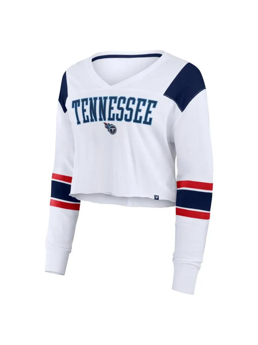 Fanatics Женская белая укороченная футболка с длинными рукавами Tennessee Titans из эластичной ткани — изображение 2 из 3