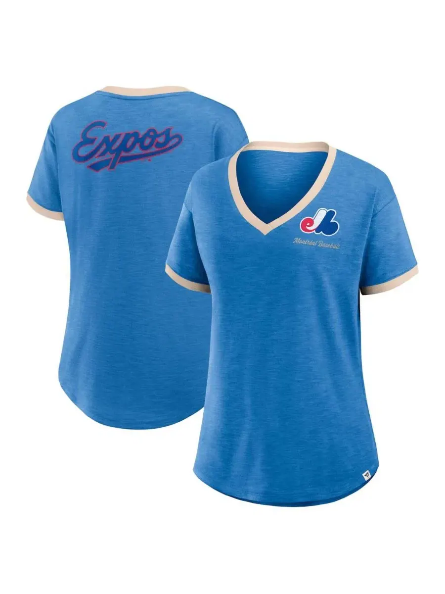 Футболка-поло с V-образным вырезом Montreal Expos Binge Worthy Stadium Slub Fanatics — изображение 1 из 4, синий
