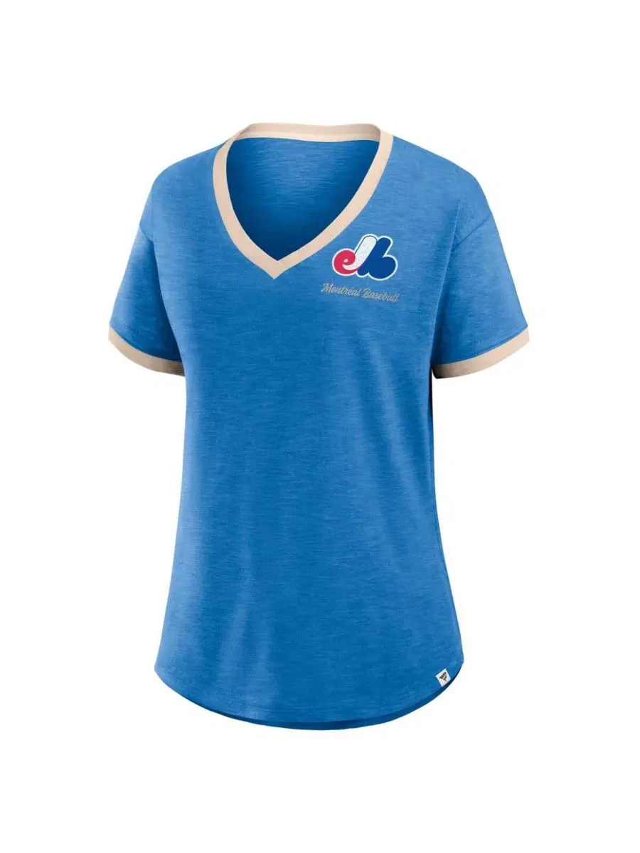 Футболка-поло с V-образным вырезом Montreal Expos Binge Worthy Stadium Slub Fanatics — изображение 3 из 4, синий