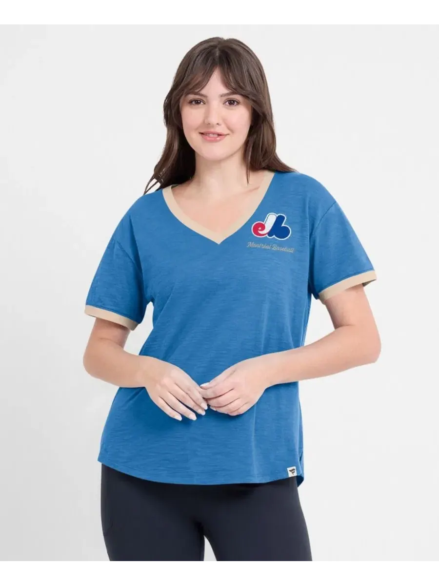 Футболка-поло с V-образным вырезом Montreal Expos Binge Worthy Stadium Slub Fanatics — изображение 4 из 4, синий