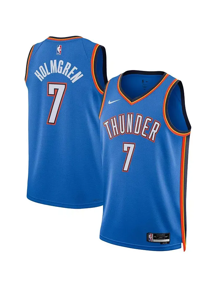 Унисекс баскетбольная майка Chet Holmgren Oklahoma City Thunder синяя в стиле свингмен - коллекция