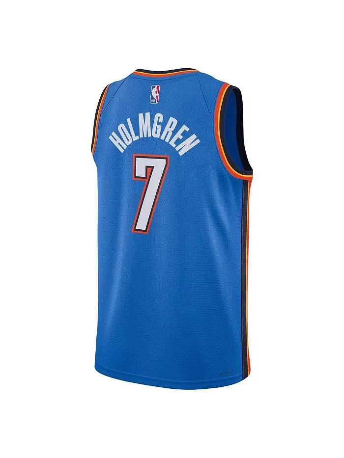 Унисекс баскетбольная майка Chet Holmgren Oklahoma City Thunder синяя в стиле свингмен - коллекция — изображение 2 из 3