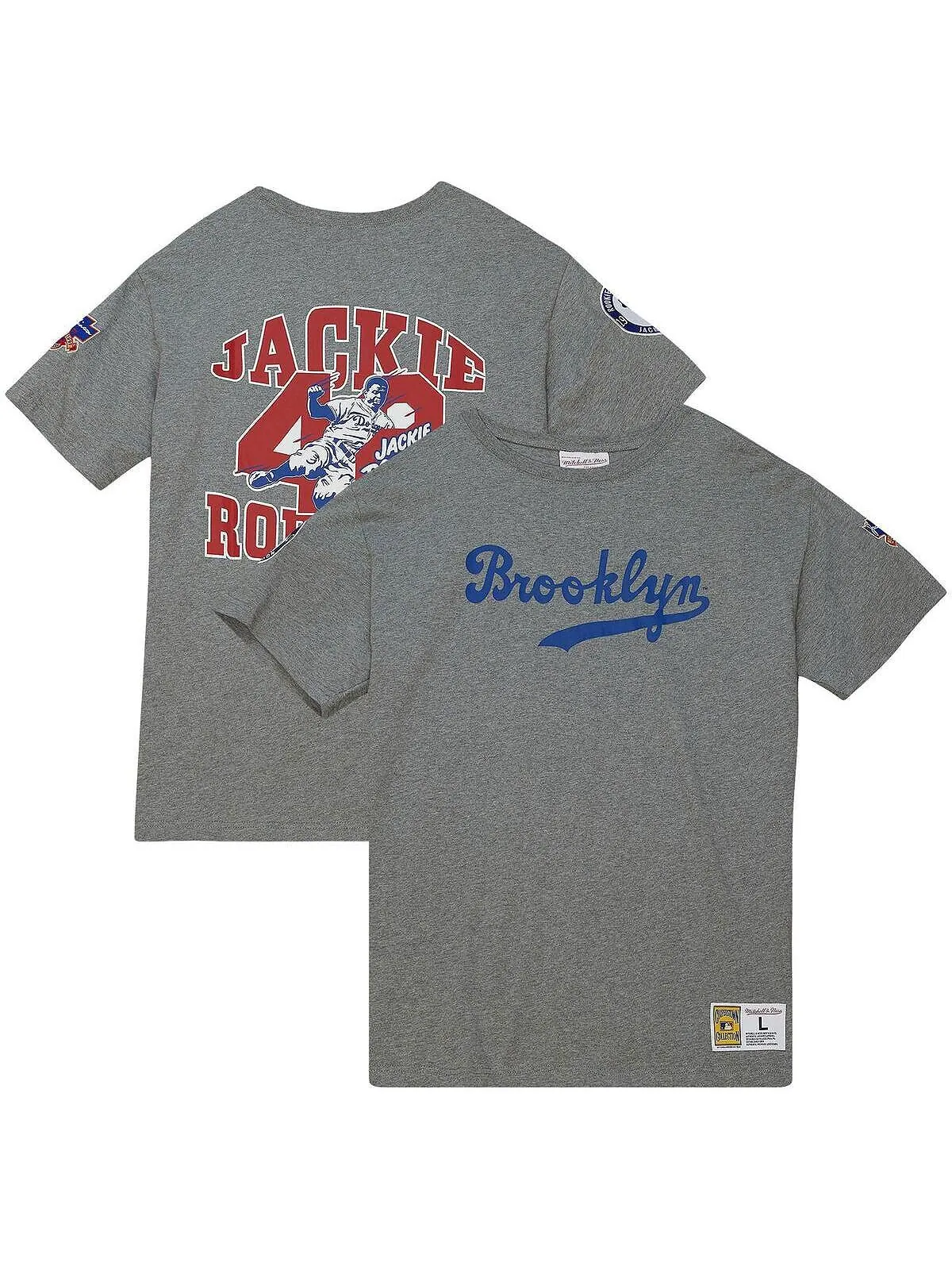 Мужская серая футболка Jackie Robinson Brooklyn Dodgers Cooperstown Collection Legends Mitchell & — изображение 1 из 3, серый