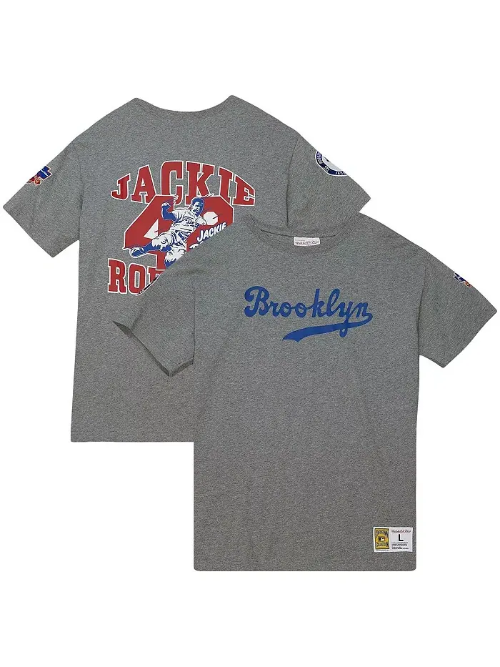 Мужская футболка Jackie Robinson серого цвета из коллекции Cooperstown Collection Legends Brooklyn — изображение 1 из 3