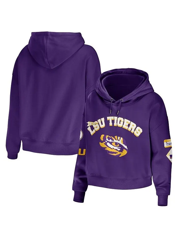 Женский укороченный пуловер с капюшоном LSU Tigers фиолетового цвета, смешанная техника WEAR by — изображение 1 из 3